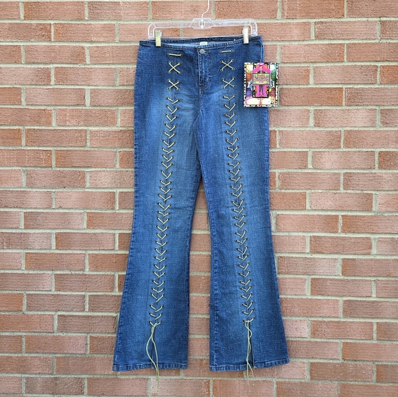 Mudd Denim - Vintage Y2K Mudd Low Rise No Waistband Lace Up Front Deadstock Jeans Sz 11 Rare